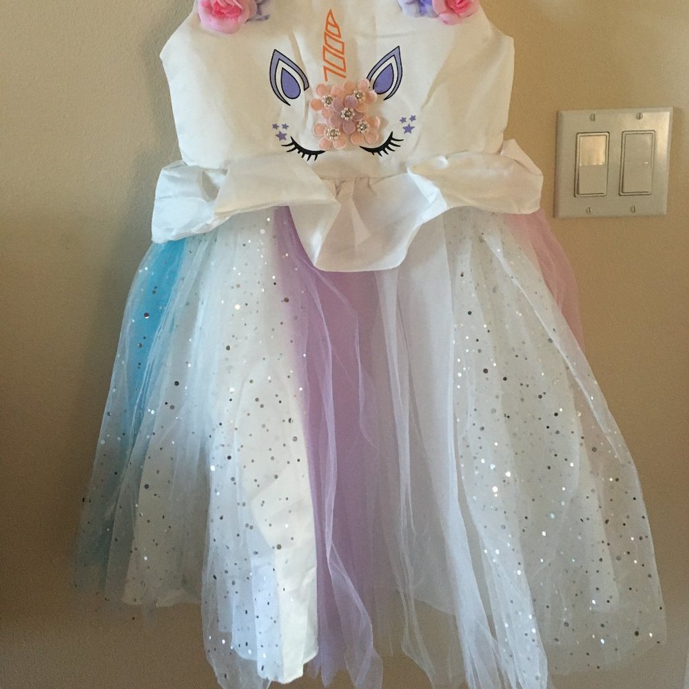 NEW Unicorn Sparkly Little Girls Tutu Dress for Dress Up or Parties - Picture 4 of 6